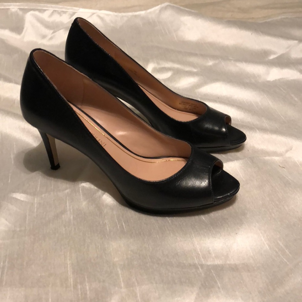 Black Enzo Angiolini open toe heels